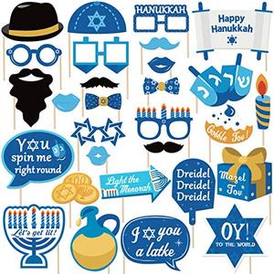 lot 4496 image: 29Pcs Hanukkah Photo Booth Props Happy Hanukkah Party Decorations Chanukah Party Favor for Holiday Party, Blue Illumination Party Supplies