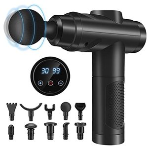 lot 4506 image: Zerolia Massage Gun Deep Tissue, Muscle Percussion Massager with 30 Speeds, Quiet Handheld Massagers with LCD Touch Screen 10 Heads for Athletes Shoulder Body Back Neck Relaxation (Black)