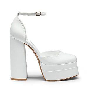 lot 4507 image: DREAM PAIRS Womens SDPU2319W Pointed Toe High Chunky Heels Pump Shoes, Size 7.5, White