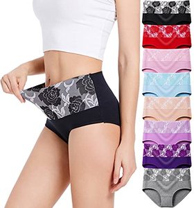 lot 4510 image: HAVVIS Womens Briefs Underwear Cotton High Waist Tummy Control Panties Rose Jacquard Ladies Panty Multipack (Brief 01-8 Pack - Assorted Colors, X-Large)
