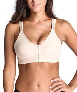 lot 4515 image: SHAPERX Womens Post-Surgical Front Closure Sports Bra Adjustable Wide Strap Racerback Support Bra, SZ83288-Beige-M