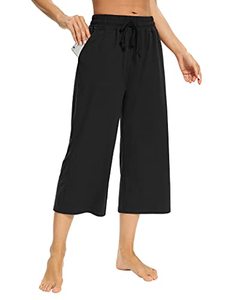 lot 4522 image: Sarin Mathews Womens Capri Pants Comfy Wide Leg Drawstring Sweatpants Lounge Pajama Capris Workout Pants with Pockets Black XL