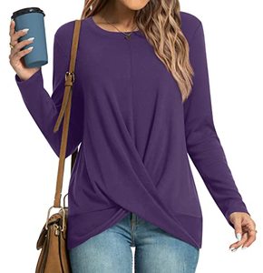 lot 4528 image: HOTGIFT Womens Casual Tunic Long Sleeve Crewneck Shirts Stretch Comfortable Tops Dark Purple Medium