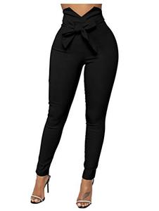 lot 4541 image: XXTAXN Womens Casual High Waist Stretch Trousers Solid Pencil Pants with Tie Black