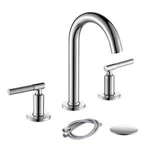 lot 4551 image: Chrome Widespread 8 Inch Bathroom Sink Faucet with Pop Up Drain and 2 Water Supply Lines, Luxury Brass Two Knurled Handle Bathroom Vanity Faucet for Sink 3 Hole with Brass 360 Degree Swivel Spout