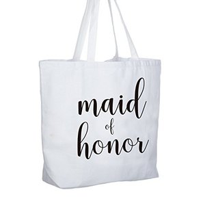 lot 4561 image: ELEGANTPARK Maid of Honor Jumbo Tote Bag Wedding Bridesmaid Gifts White with Black Script 100% Cotton Canvas Interior Pocket