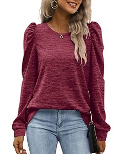 lot 4571 image: WEESO Crew Neck Sweatshirts for Women Tunic Sweaters for Leggings Purple XL