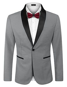 lot 4576 image: COOFANDY Mens Slim Fit Stylish Casual One-Button Suit Coat Jacket Business Blazers, Gray, X-Large