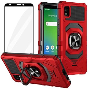 lot 4587 image: Ailiber for Cricket Debut Smart 2022 Case, with Screen Protector, Ring Kickstand for Magnetic Car Mount, Military Grade Protection, Rugged Shockproof Protective Phone Cover for Cricket Debut Smart-Red
