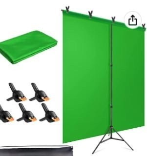 lot 54463 image: Hemmotop Green Screen Backdrop with Stand Kit for Photography 5x6.5ft, Chromakey Virtual GreenScreen Background Sheet for Zoom YouTube Video Studio Calls, with 5 Clamps(Retail $39.98)