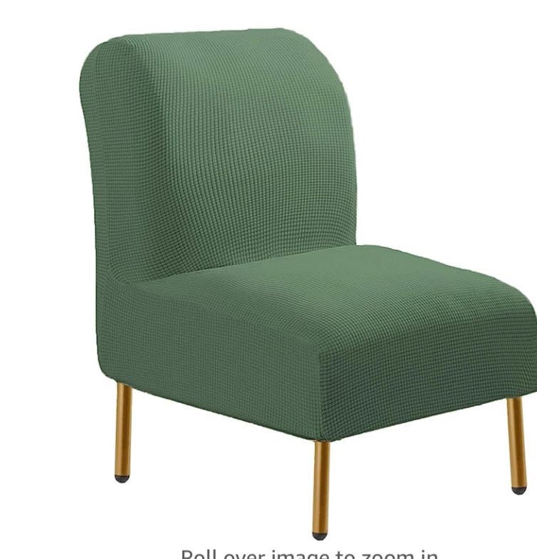 lot 53418 image: ZC MALL Armless Accent Chair Slipcover,Stretch Spandex Jacquard Fabric for Armless Accent Chair,Non-Slip Sofa Couch Covers Furniture Protector for Dining Living Room Office Reception Chair,Army Green (Retail $16.99)