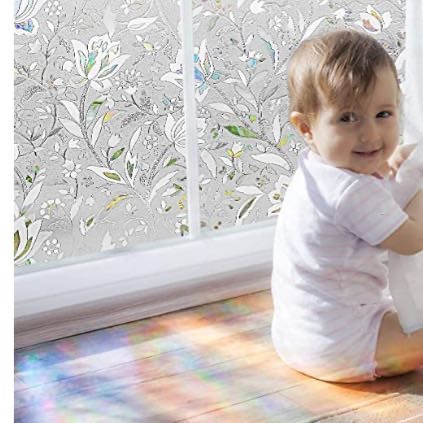 lot 53702 image: Window Privacy Film, Frosted Removable Glass Covering for Bathroom, Opaque Static Cling Heat Control Door Sticker for Home Office Living Room, Non-Adhesive Matte White (23.5 x 78.7) (Retail $24.99)