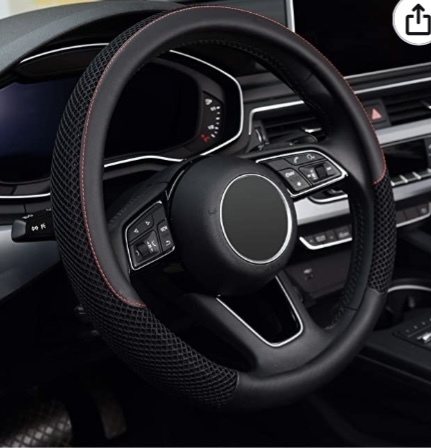 lot 53731 image: Heated Steering Wheel Cover, Universal 15 inch, Breathable, Anti-Slip,Warm in Winter Elegant Black