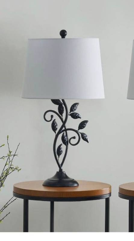 lot 13353 image: Classic Table Lamp Black Metal Leaf Decor