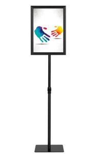 lot 54610 image: Adjustable Floor Sign Stand Heavy Duty Pedestal Sign Holder Stand, Poster Stand with Aluminum Snap Open Frame for 11x17 Inches, Both Vertical and Horizontal View Sign Displayed, Gold (Retail $46.99)