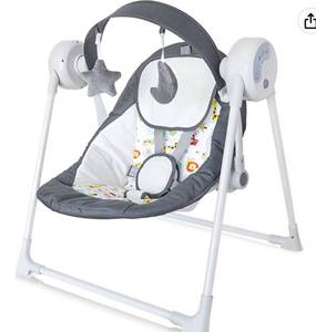 lot 54612 image: Electric Portable Baby Swing, Baby Swings for Infants to Toddler with Intelligent Music Vibration Box, Baby Electric Swing for 6-25 lb, 0-12 Months, Folds for Easy Travel, Grey�� (Retail $86.99)