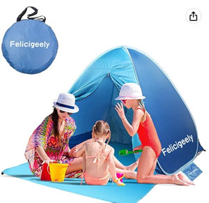 lot 54615 image: Felicigeely Beach Tent,Pop Up Beach Shade,UPF 50 Portable Sun Shelter, Automatic Instant Baby Beach Tents Shelter Beach Sun Shade with Carry Bag Fit for 2-3 Person