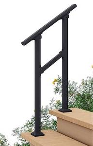 lot 54627 image: CHR 2 Steps Outdoor Handrails for Outdoor Steps, Black Wrought Iron Hand Rail Stair Railing Kit (1-2 Steps Handrail) (Retail $89.91)