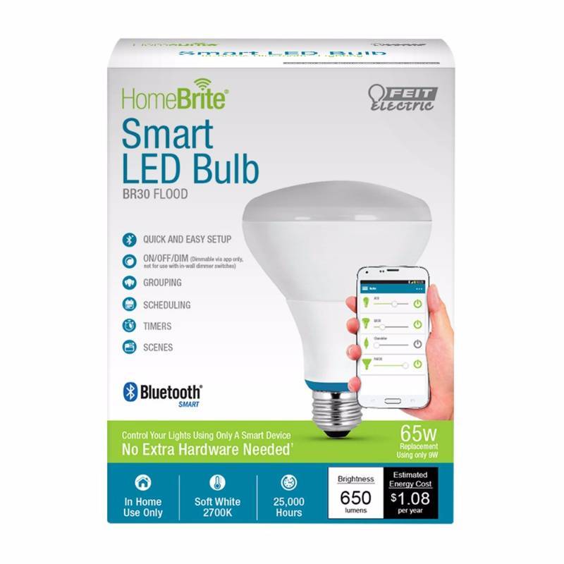lot 5089 image: Feit Bluetooth  9 watts Soft White Reflector LED Light Bulb