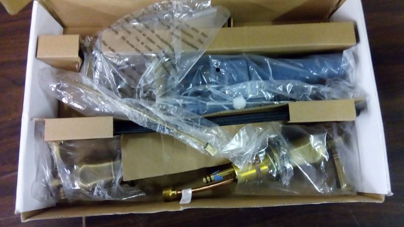 lot 5125 image: Verdanza Series 8 in. Widespread 2-Handle High-Arc Bathroom Faucet in Antique Brass