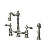 lot 5135 image: Belle Foret SS-WH27215 2-Handle High-Arc Bridge Kitchen Faucet with Metal Lever Handles in Stainless Steel