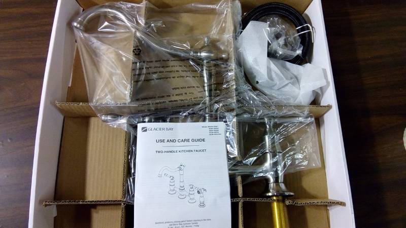 lot 5151 image: Glacier Bay 852N-05504 Lyndhurst 2-Handle Bridge Side Sprayer Kitchen Faucet in Brushed Nickel