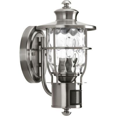 lot 5194 image: Progress Lighting Wall Mounted Beacon Collection Wall-Mount 1-Light Stainless Steel Motion Lantern P6025-135DI