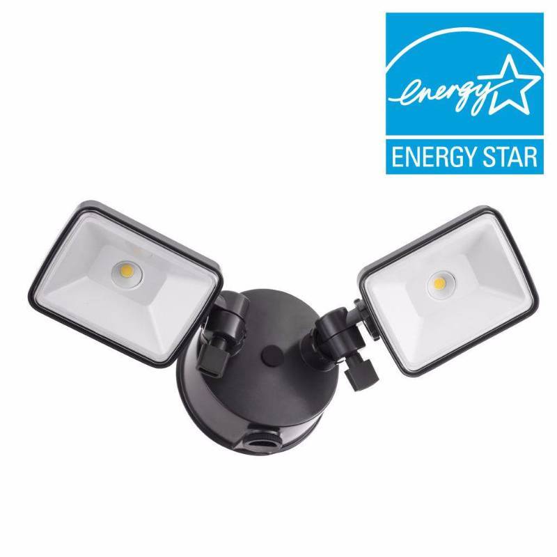 lot 6844 image: Lithonia Lighting OLF 2SH 40K 120 PE BZ M4 2-Head Dusk to Dawn Outdoor LED Square Flood Light, BlackBronze