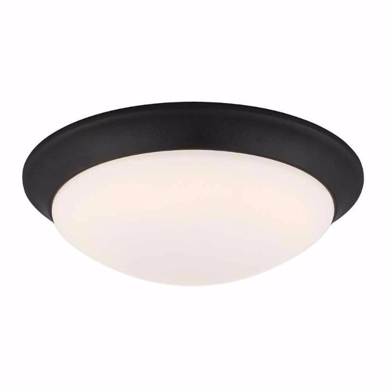 lot 6847 image: Commercial Electric Ceiling Mounted Lighting 11 in. Satin Bronze LED Flush Mount with Frosted White Glass HB1022-34
