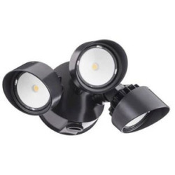 lot 6871 image: Lithonia Lighting OLF 3RH 40K 120 PE BZ M4 3-Head Dusk to Dawn Outdoor LED Round Flood Light, BlackBronze