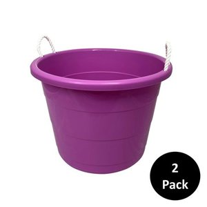 lot 2364 image: Homz 17 Gallon Rope-Handled Storage Tub, Purple, Set of 2