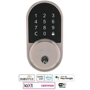 lot 1215 image: Defiant Round Satin Nickel Smart Wi-Fi Deadbolt Powered by Hubspace