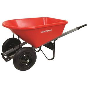 lot 1216 image: CRAFTSMAN 6 cu Ft Wheelbarrow with Poly Tray, 2 Wheels and Steel Handles