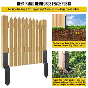 lot 2338 image: Epcee Heavy Duty Steel 4x4 (Actual 3.6x3.6) Fence Post Repair Kit, Fence Post Anchor Ground Spike, for Wooden Fence Post Repair and Wooden Fence Base Construction (2 PackBlack��