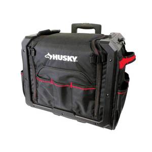 lot 3381 image: Husky 19 in. 20 Pocket Stack Rolling Tool Bag Tote, Black