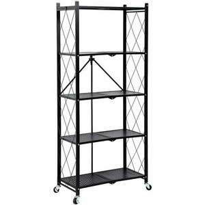 lot 1274 image: HealSmart 5-Tier Heavy Duty Foldable Metal Rack Storage Shelving Unit with Wheel