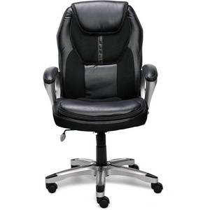 lot 3424 image: Serta - Amplify Work or Play Ergonomic High-Back Faux Leather Swivel Executive Chair with Mesh Accents - Black
