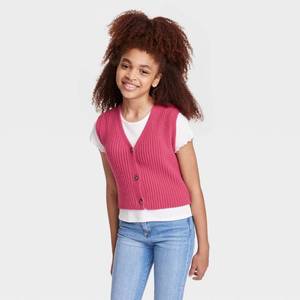 lot 5881 image: Girls Boxy Cropped Sweater Vest - art class Red L