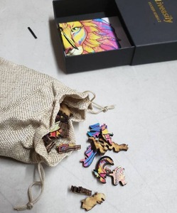 lot 1231 image: 2pk Liveasily Wooden Artifact Mini Jigsaw Puzzle Colorful Lion