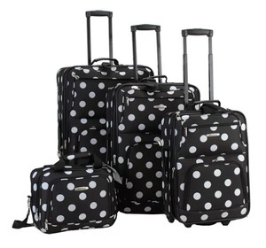 lot 2367 image: Rockland 4pc Rolling Luggage Set, Black And White Polka Dots