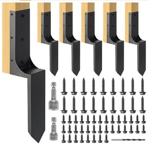 lot 3395 image: Epcee Heavy Duty Steel 4x4 (Actual 3.6x3.6) Fence Post Repair Kit, Fence Post Anchor Ground Spike, for Wooden Fence Post Repair and Wooden Fence Base Construction (2 PackBlack��