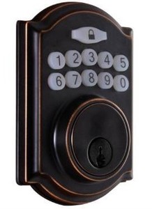 lot 5822 image: Defiant Castle Aged Bronze Single Cylinder Electronic Keypad Deadbolt