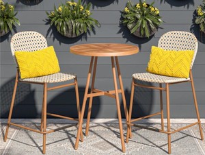 lot 5826 image: Origin 21 Summers Walk 3-Piece Brown Wicker Bar Height Patio Set Retail&nbsp$448.00 (pillows not included)