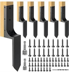lot 6511 image: Epcee Heavy Duty Steel 4x4 (Actual 3.6x3.6) Fence Post Repair Kit, Fence Post Anchor Ground Spike, for Wooden Fence Post Repair and Wooden Fence Base Construction (2 PackBlack��