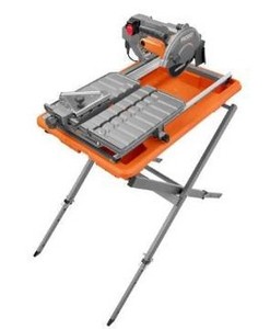 lot 6516 image: RIDGID 9 Amp Corded 7 in. Wet Tile Saw with Stand, Used