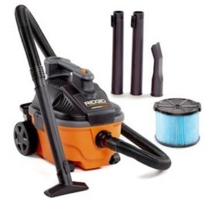 lot 1287 image: RIDGID 4 Gallon 5.0 Peak HP Portable WetDry Shop Vacuum with Fine Dust Filter, Locking Hose and Accessories, OrangesPeaches