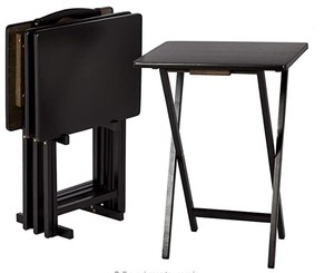 lot 5884 image: AmazonBasics Classic TV DinnerSnack Table Set 4 Tables w 1 Holding Rack