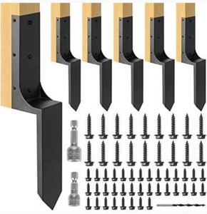 lot 6551 image: Epcee Heavy Duty Steel 4x4 (Actual 3.6x3.6) Fence Post Repair Kit, Fence Post Anchor Ground Spike, for Wooden Fence Post Repair and Wooden Fence Base Construction (4 PackBlack��