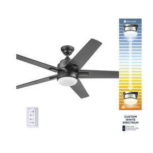 lot 3454 image: Harbor Breeze Flanagan II 52-in Matte Black Color-changing Indoor Ceiling Fan with Light Remote (5-Blade)
