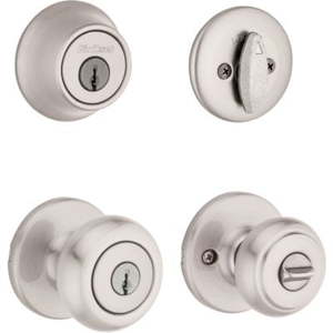 lot 3461 image: Kwikset 690 Cove Keyed Entry Knob and Sgl Cyl Deadbolt Combo Pack in SN